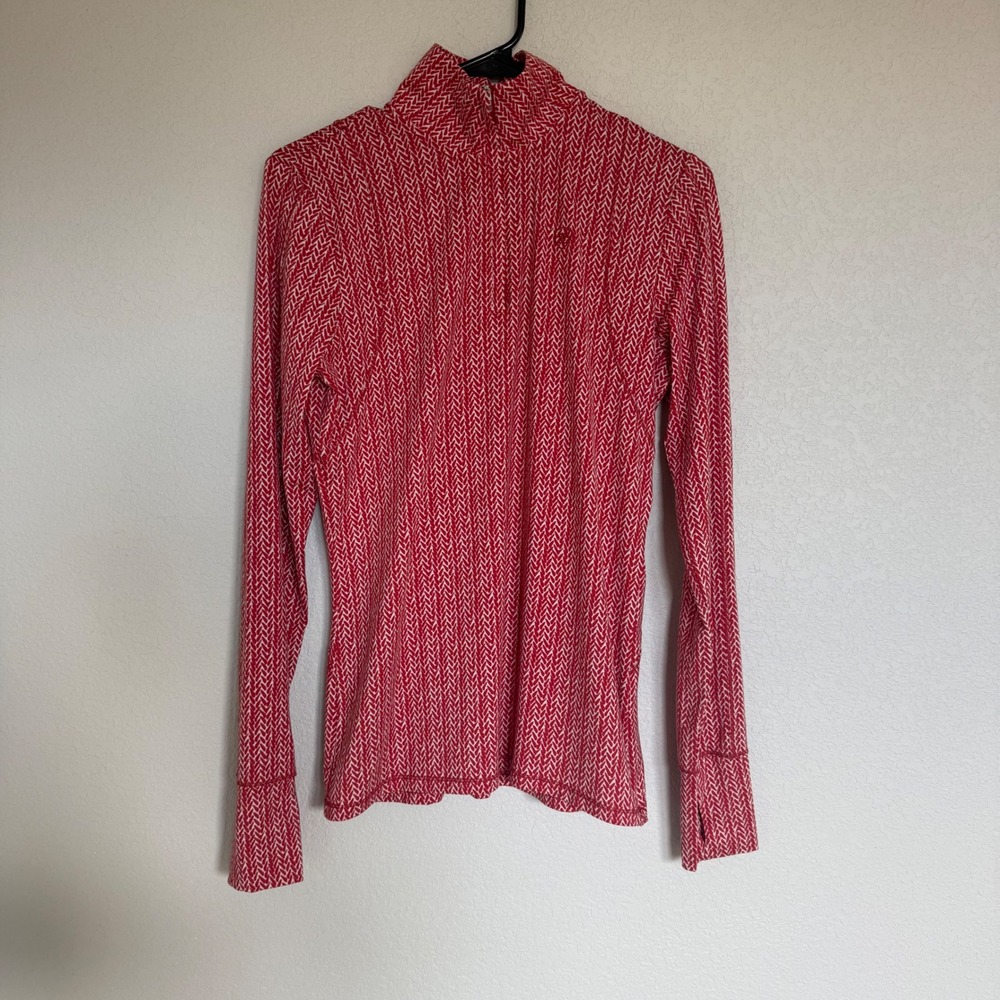Ariat Tek Women Red White Chevron Quarter Zip Cold Series Base Layer Top XL